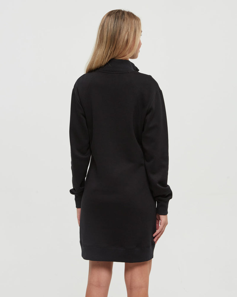 Black-Relax-Treefleece-Mock-Neck-Zip-Dress