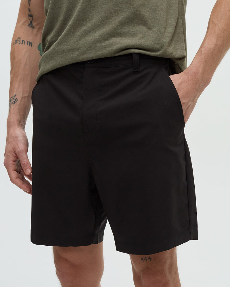 Black-Stretched-Poly-Twill-Mid-Rise-Short