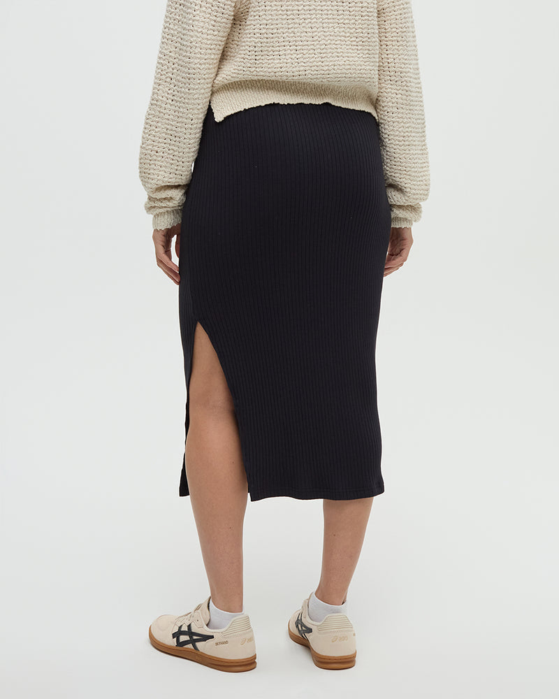Black-Womens-High-Rise-Midi-Skirt