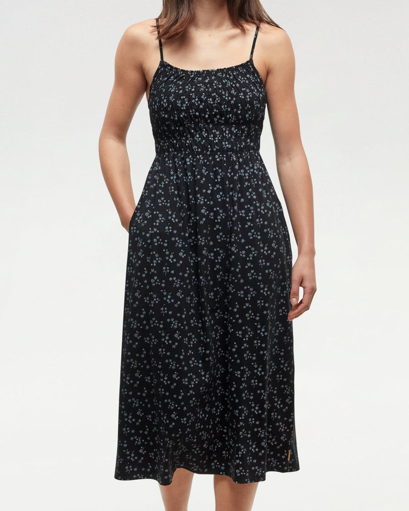 Black-Womens-Mid-Length-Smocked-Dress