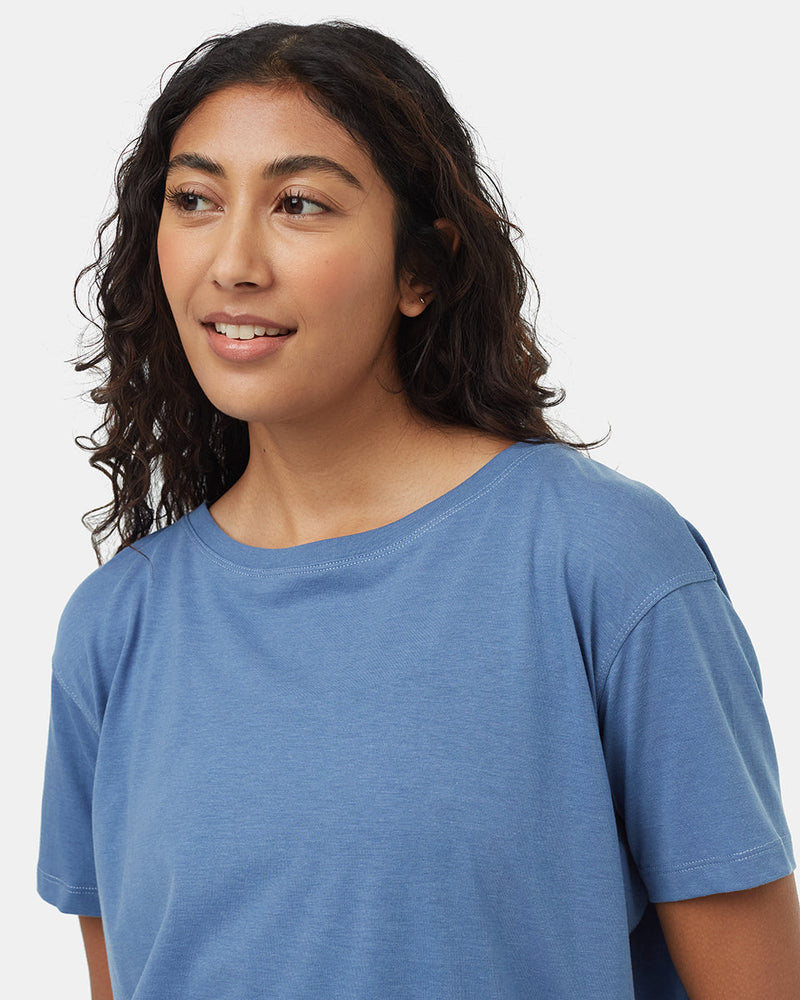 Blue-Crew-Neck-Flowy-Oversized-Shortsleeve-T-Shirt