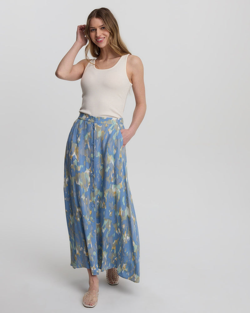 Blue-High-Rise-Patterned-Crepe-Maxi-Dress