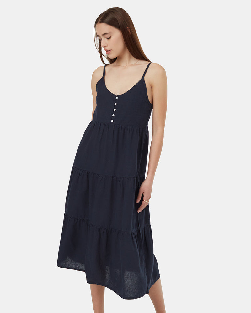 Blue-Womens-Hemp-Tiered-Cami-Dress