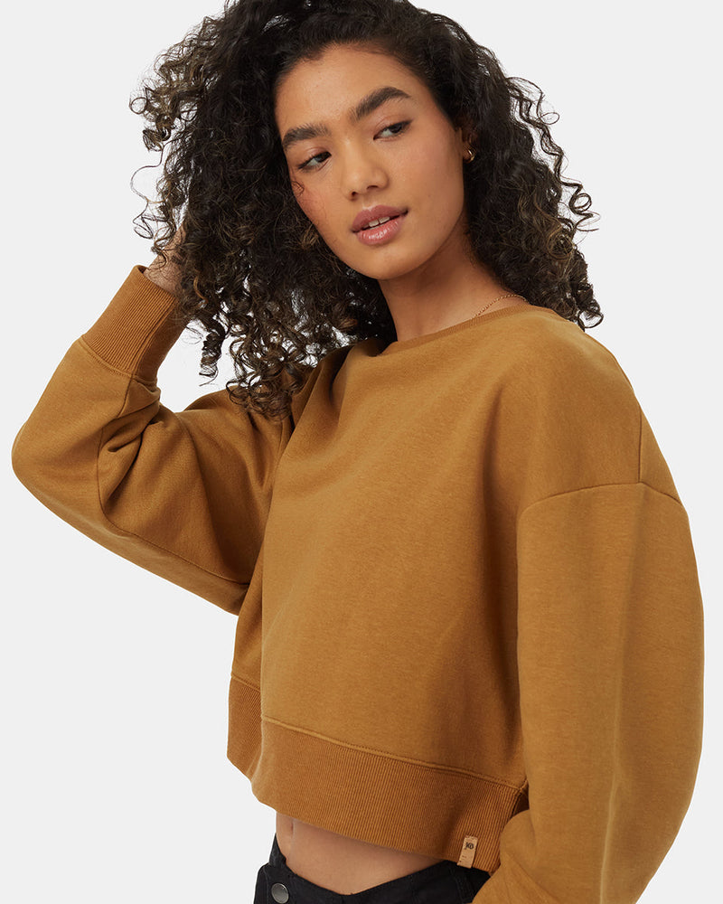 Brown-Crew-Neck-Oversized-Cropped-Sweatshirt