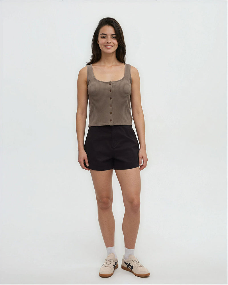 Brown-Ribbed-Cotton-Modal-Slim-Fit-Neck-Tank