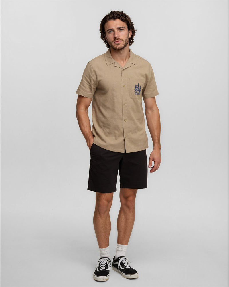 Brown-Shortsleeve-Button-Up-Pocket-Shirt