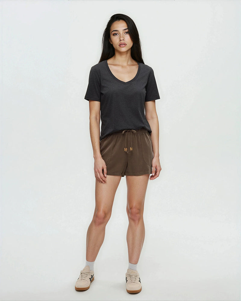 Brown-Tencel-Twill-Mid-Rise-Pull-On-Short