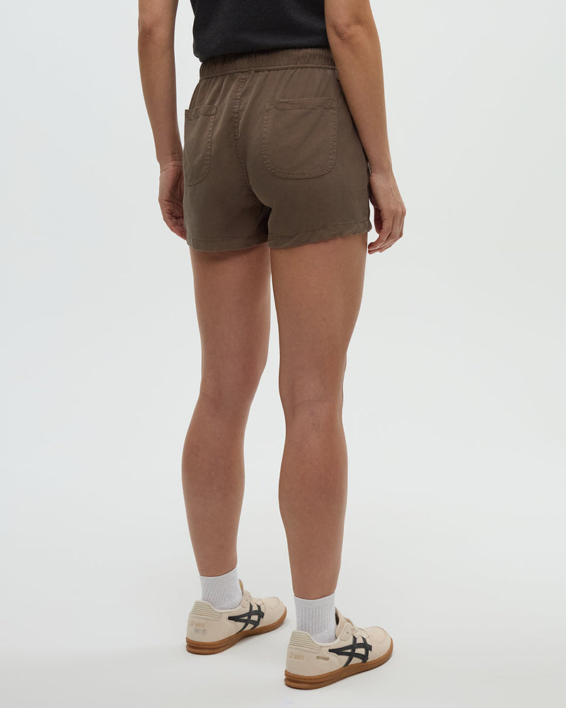 Brown-Tencel-Twill-Mid-Rise-Pull-On-Short