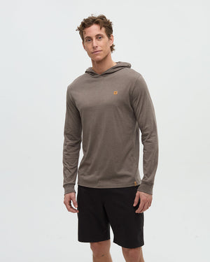 Brown-Treeblend-Hooded-Longlseeve-T-Shirt *Model is 6'2", wearing size M