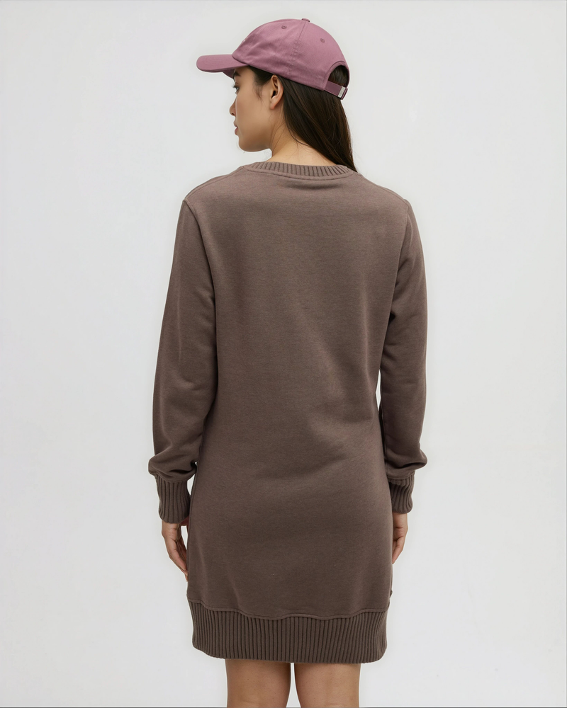 Brown-Women_s-V-neck-Fleece-Dress