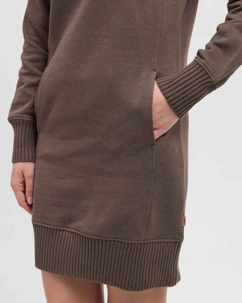 Brown-Women_s-V-neck-Fleece-Dress