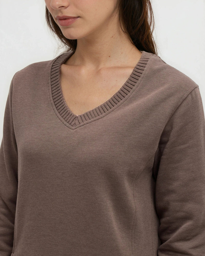 Brown-Women_s-V-neck-Fleece-Dress