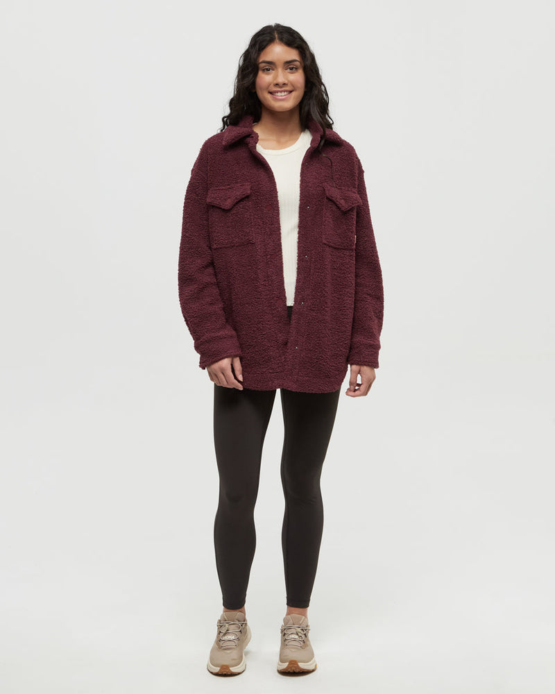 Burgundy-Boucle-Oversized-Fit-Fleece-Jacket