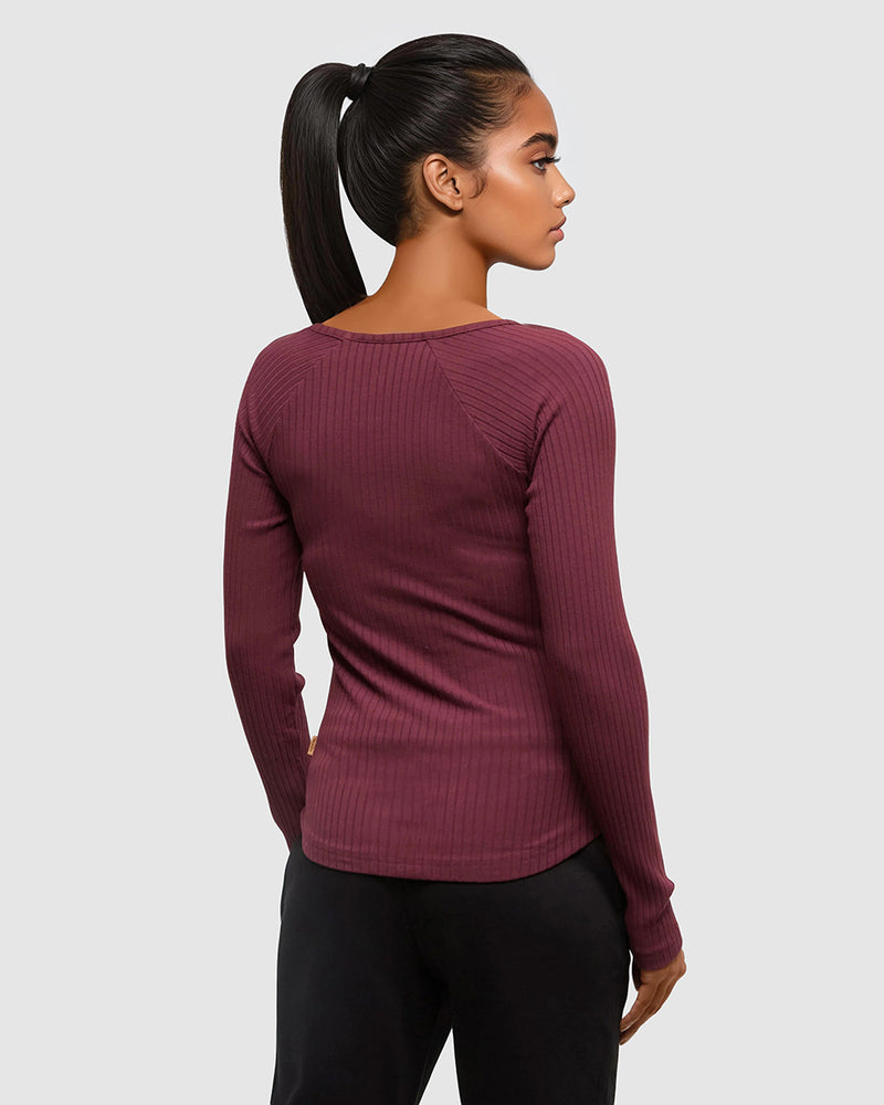 Burgundy-Slim-Ribbed-Edge-Longsleeve-Shirt