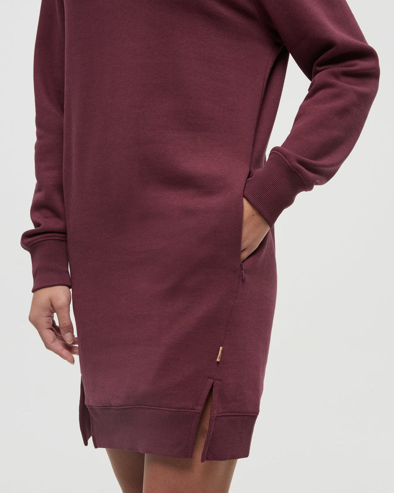 Burgundy-TreeFleece-Mock-Neck-Sweatshirt-Dress