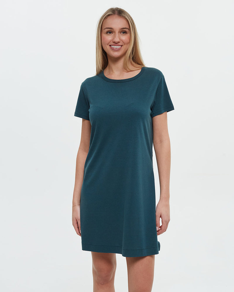 Green-Crew-Neck-Shortsleeve-Dress