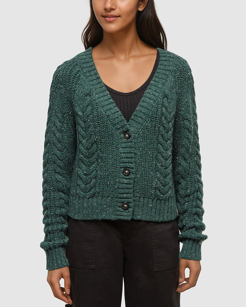 Green-Relax-Cotton-Blend-Fleck-Woven-Cardigan