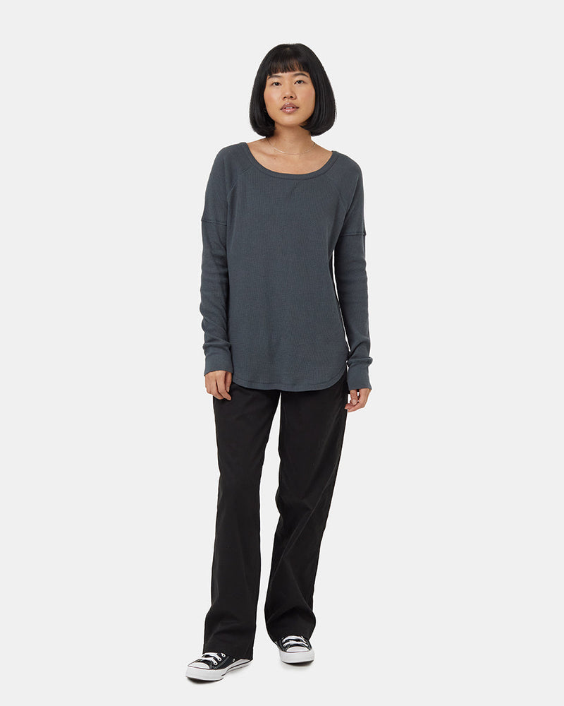 Green-Womens-Waffle-Knit-Longsleeve-Top