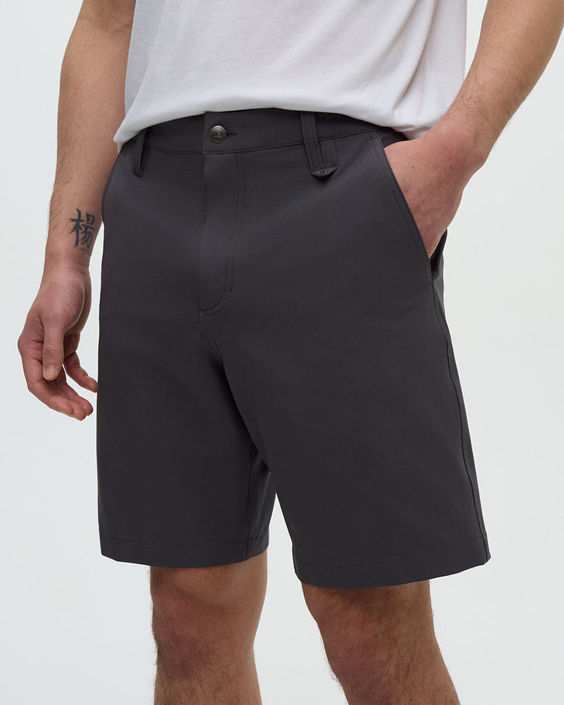 Grey-Tech-Stretch-Regular-Mid-Rise-Short