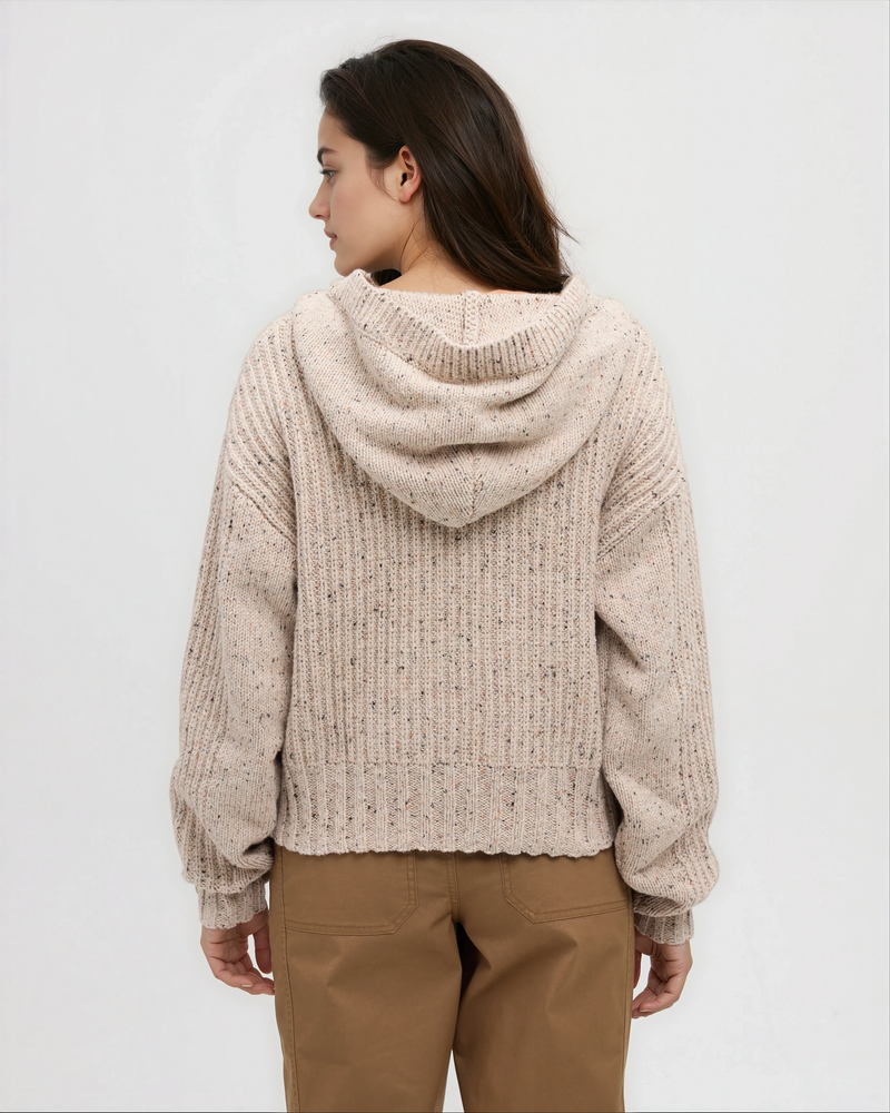 Oatmeal-Women_s-Hooded-Open-Stitch-Sweater