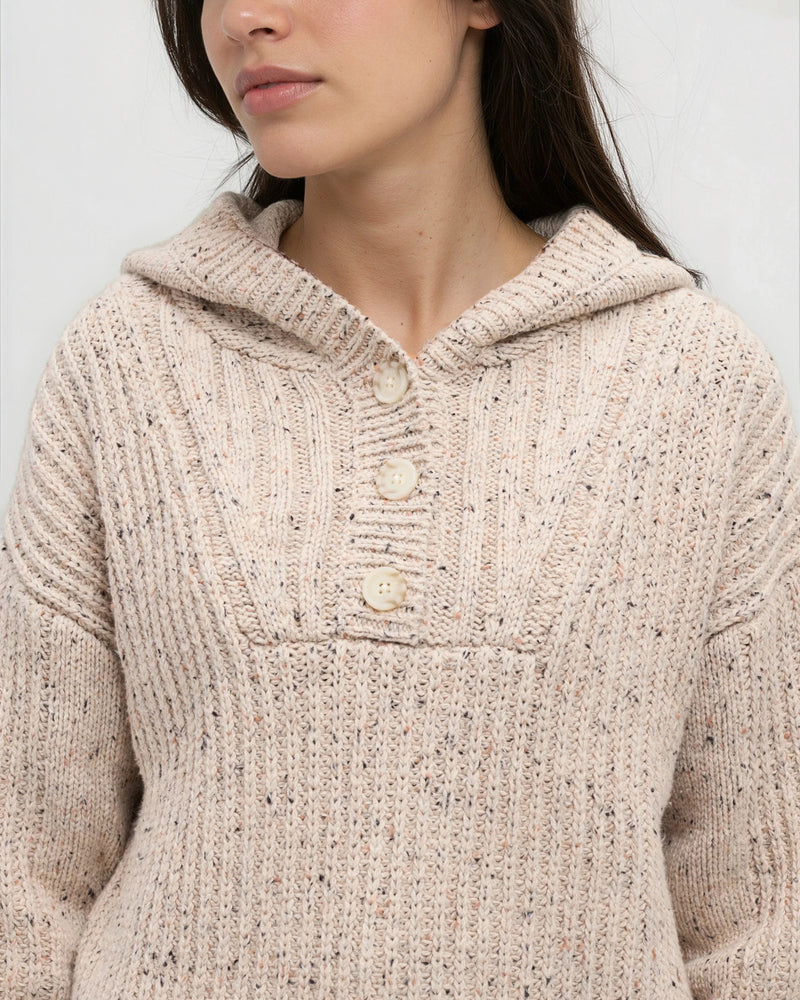 Oatmeal-Women_s-Hooded-Open-Stitch-Sweater