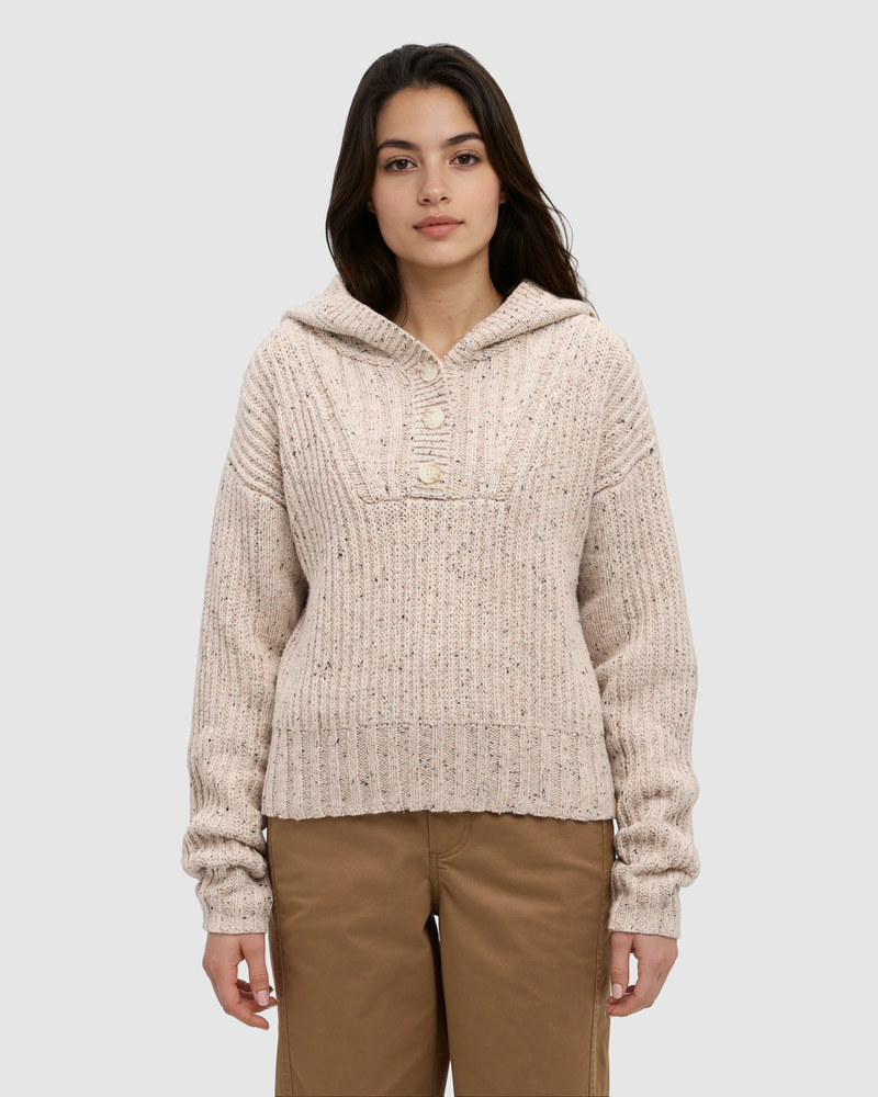 Oatmeal-Women_s-Hooded-Open-Stitch-Sweater