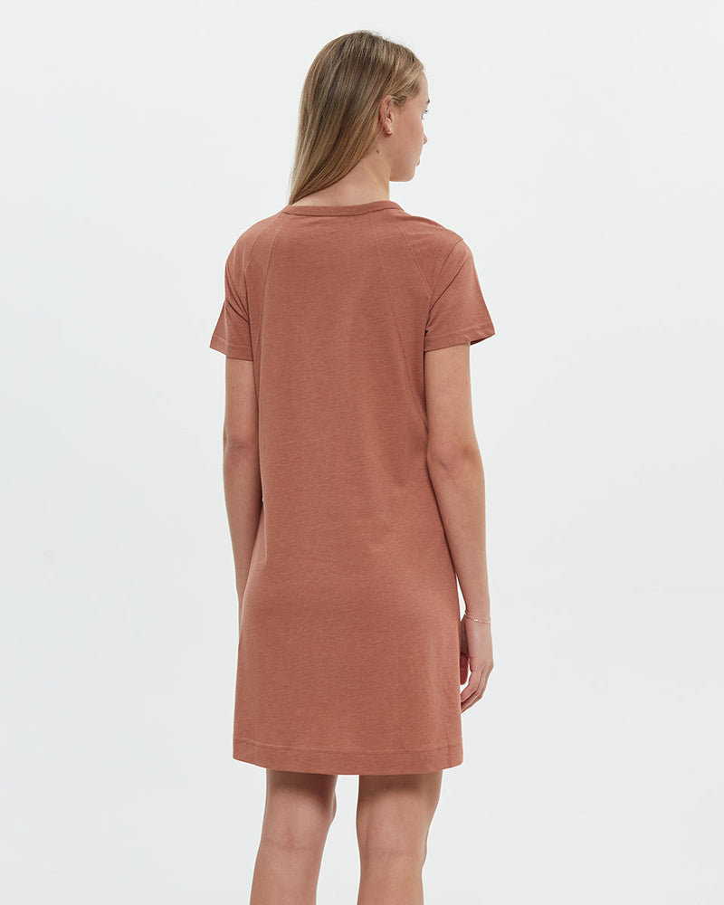 Orange-Crew-Neck-Shortsleeve-Dress