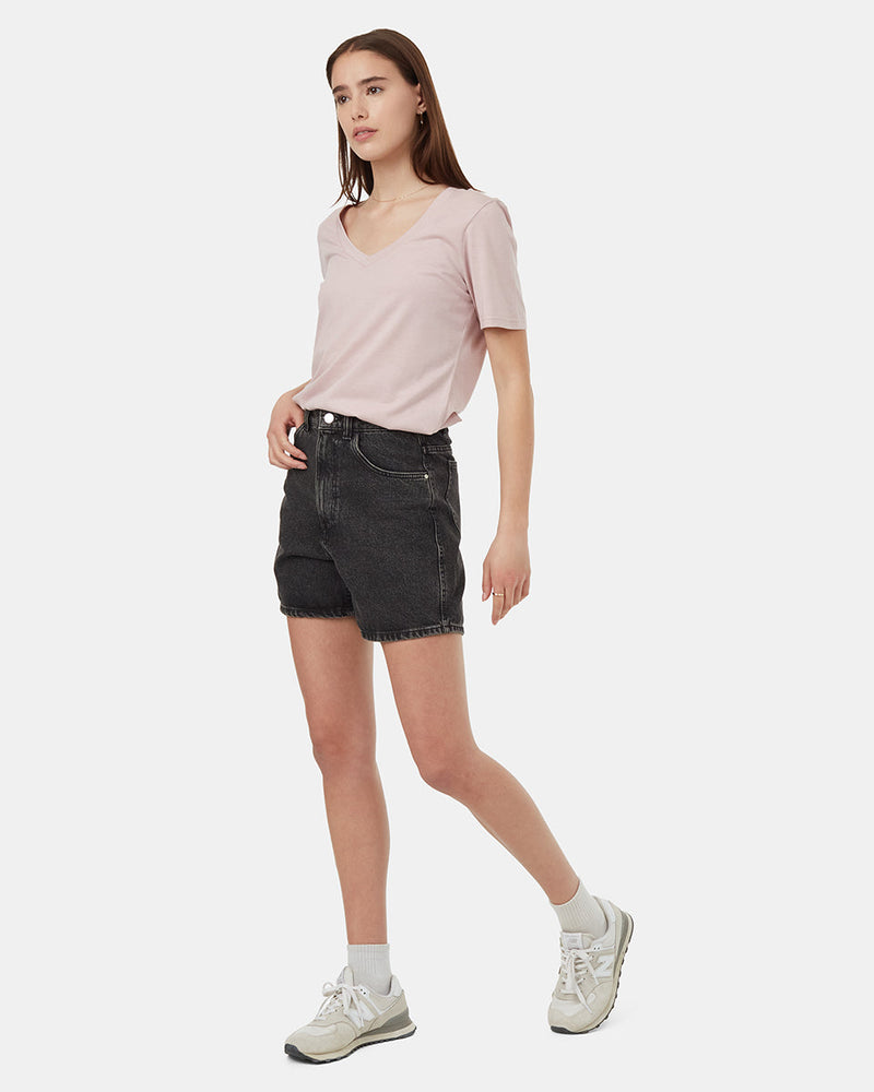 Pink-V-Neck-Short-Sleeve-T-Shirt