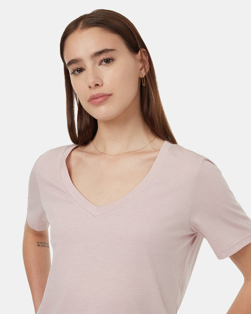 Pink-V-Neck-Short-Sleeve-T-Shirt