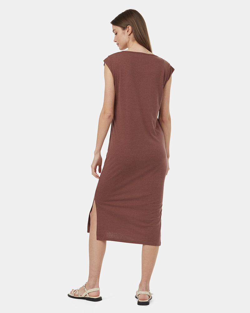 Red-Relaxed-V-Neck-Cap-Sleeve-Midi-LengthDress