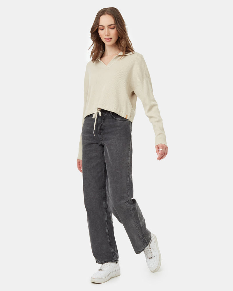 Oatmeal-Organic-Cotton-V-Neck-Cinch-Waist-Sweatshirt