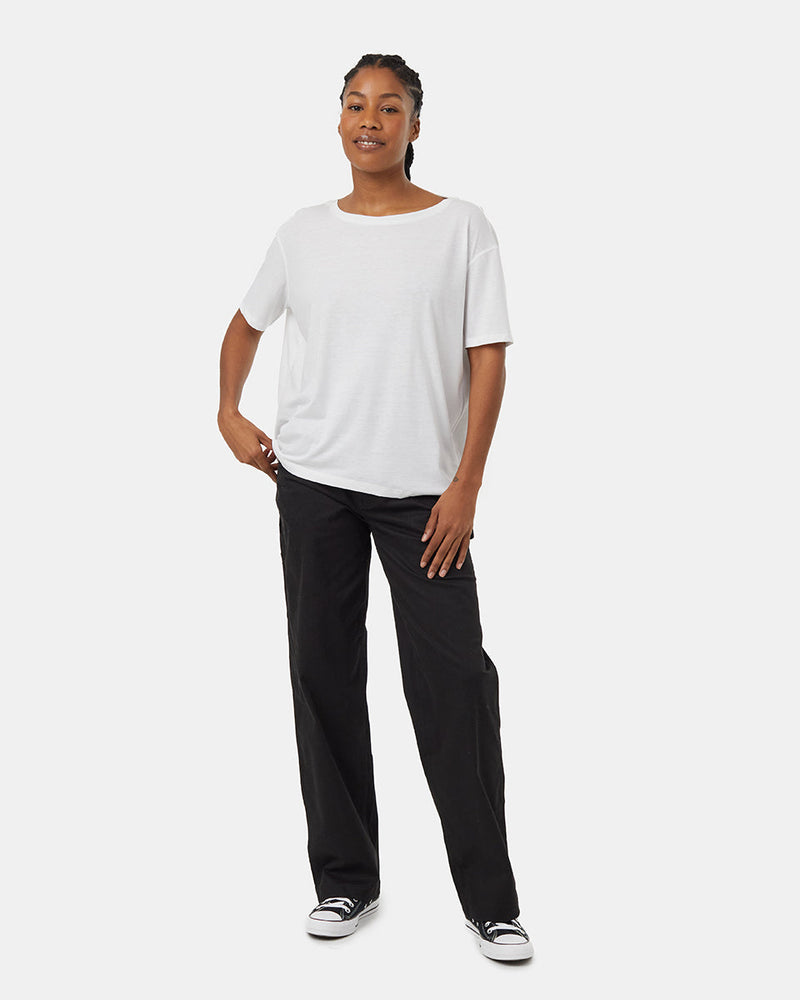 White-Crew-Neck-Flowy-Oversized-Shortsleeve-T-Shirt