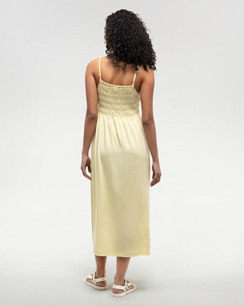 Yellow-Womens-Mid-Length-Smocked-Dress