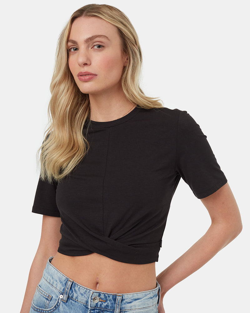 Black-Recycled-Polyester-Twist-Front-Tee-ShirtTCW5134-0164