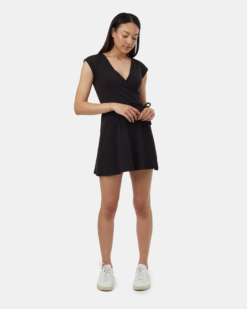 Black-Womens-Knit-Wrap-Dress