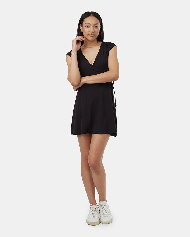 Black-Womens-Knit-Wrap-Dress