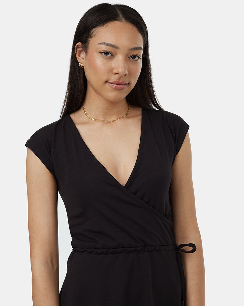 Black-Womens-Knit-Wrap-Dress