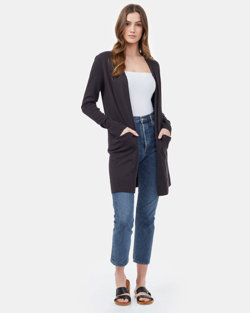Black Women's Knit Mid Length Cardigan