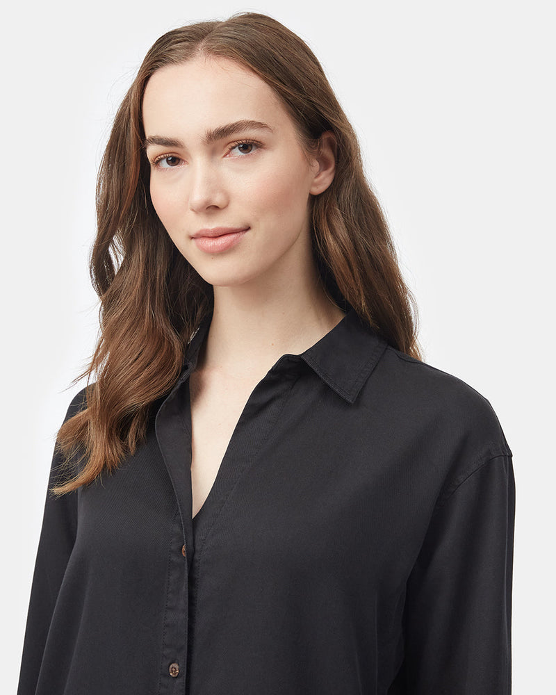 Womens Black Loose Fit Mid-Length Shirt Dress