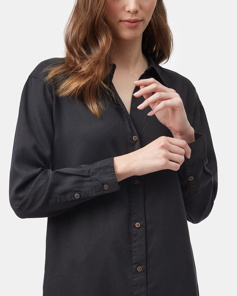 Womens Black Loose Fit Mid-Length Shirt Dress