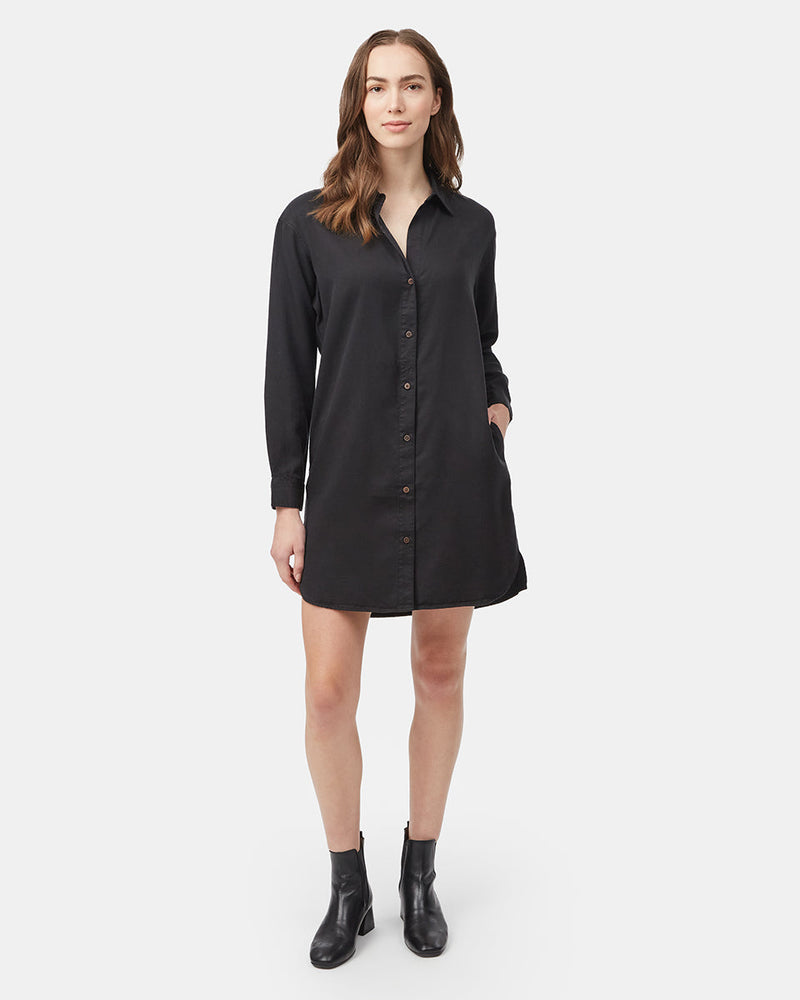 Womens Black Loose Fit Mid-Length Shirt Dress
