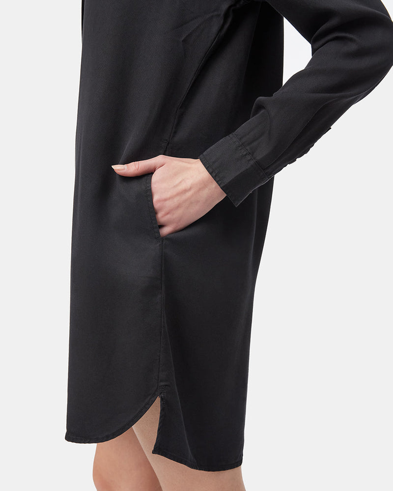 Womens Black Loose Fit Mid-Length Shirt Dress