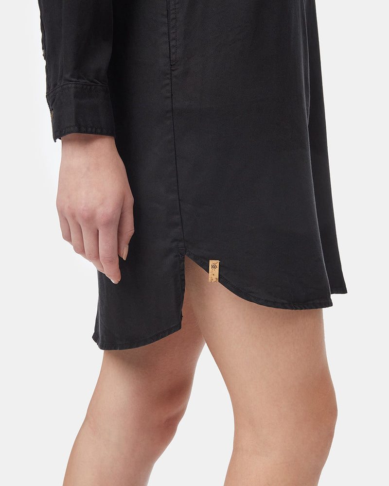Womens Black Loose Fit Mid-Length Shirt Dress
