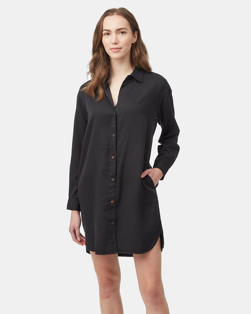 Womens Black Loose Fit Mid-Length Shirt Dress