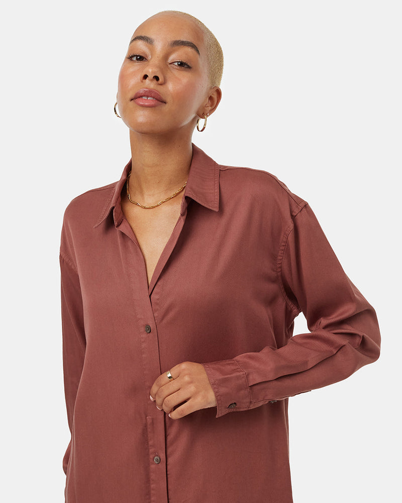 Womens Red Loose Fit Mid-Length Shirt Dress