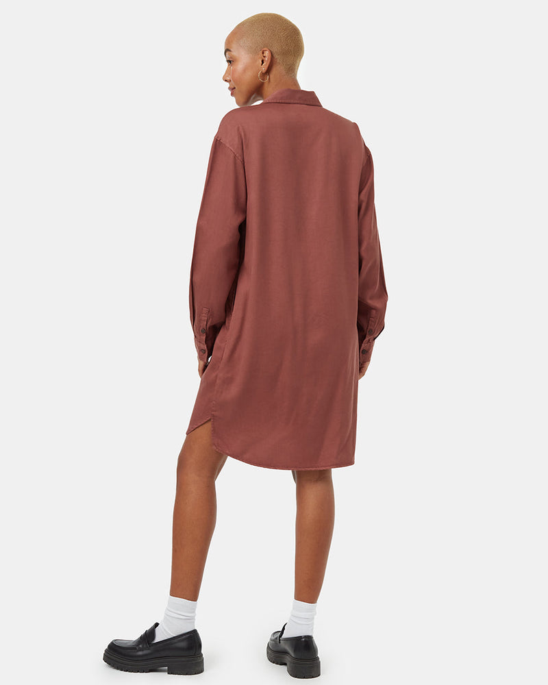 Womens Red Loose Fit Mid-Length Shirt Dress